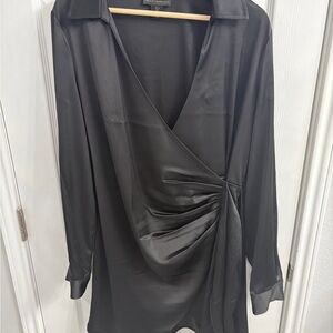 House of Harlow 1960 Black Satin Dress with Ruching at the Waist